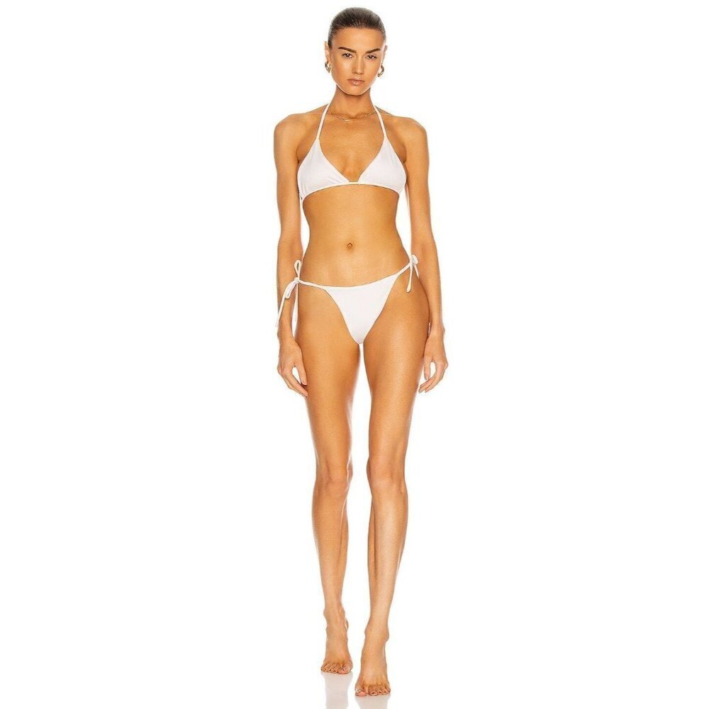AEXAE Tyra Tie Side Bikini Bottom in White Small New Womens Swim Suit